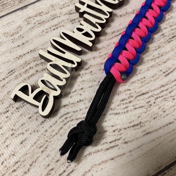 Handmade Paracord Keychain Keyring - Hot Pink Royal Blue Black - Picture 4 of 5